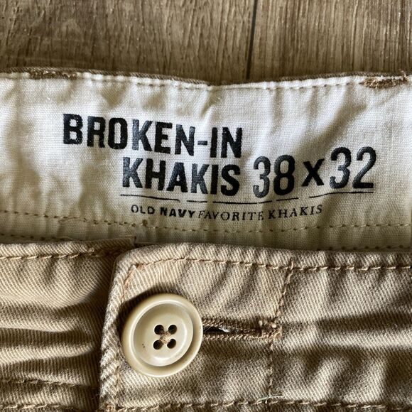 Old Navy Broken-In Khakis Tan Flat Front Pants Mens Size 38x32 - Picture 3 of 8